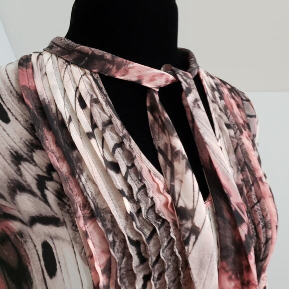 Jennifer Lopez Abstract Pintuck Chiffon Tie Blouse - Picture 10 of 13